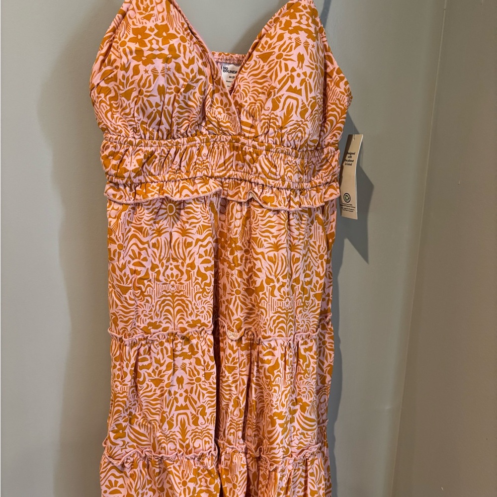 No Boundaries Tiered Spaghetti Strap Ruffle Layered Tank Dress - Orange - NEW